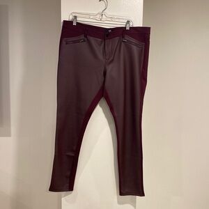 Mossino burgundy size 18 stretch faux leather on front and fabric back